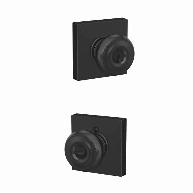 Schlage Custom Georgian Knob With Collins Rosette Keyed Entry Lock in Flat Black finish
