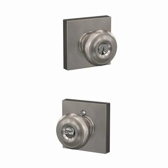 Schlage Custom Georgian Knob With Collins Rosette Keyed Entry Lock in Satin Nickel finish