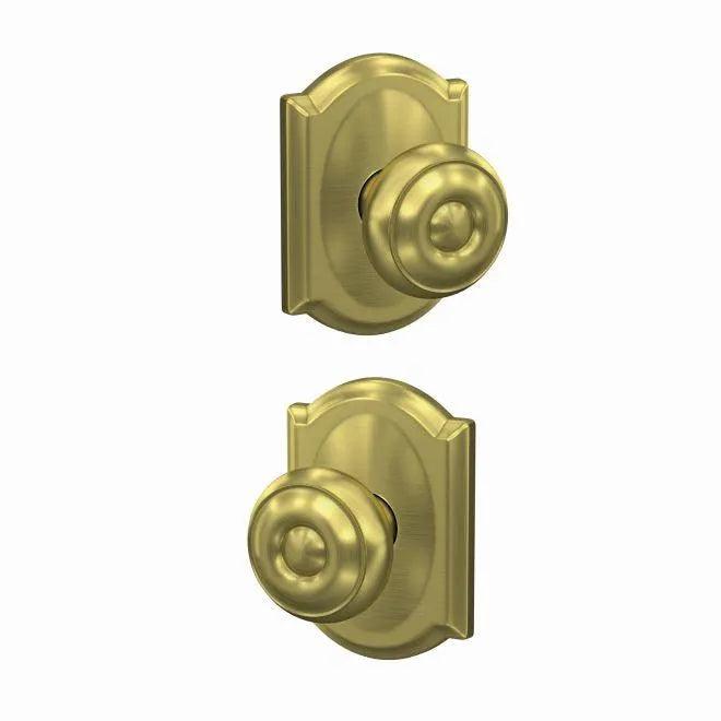 Schlage Custom Georgian Passage and Privacy Knob With Camelot Rosette Satin Brass