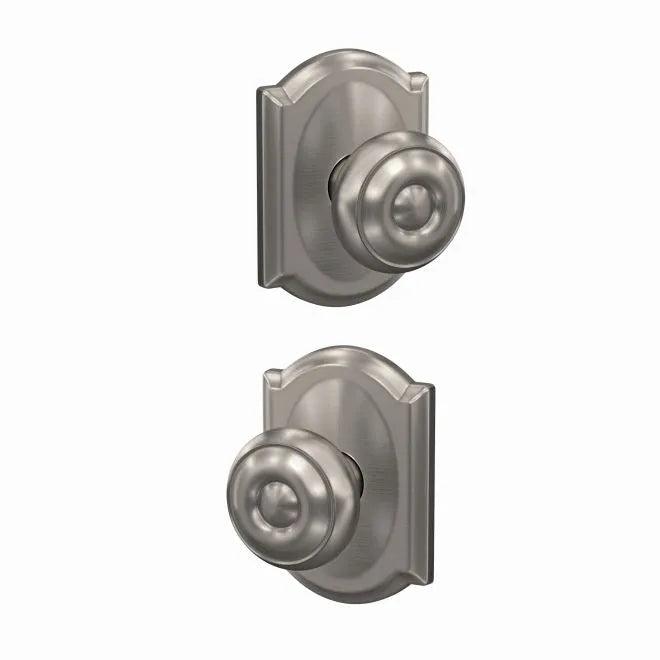 Schlage Custom Georgian Passage and Privacy Knob With Camelot Rosette Satin Nickel