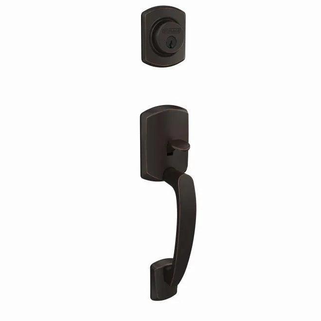 Schlage Custom Greenwich Single Cylinder Exterior Active Handleset Only With C Keyway - Interior Trim Sold Separately Aged Bronze