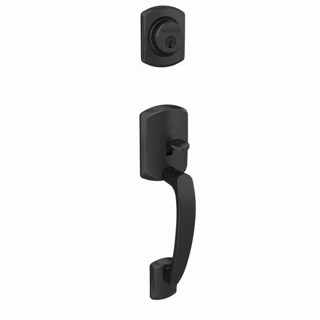 Schlage Custom Greenwich Single Cylinder Exterior Active Handleset Only With C Keyway - Interior Trim Sold Separately Flat Black