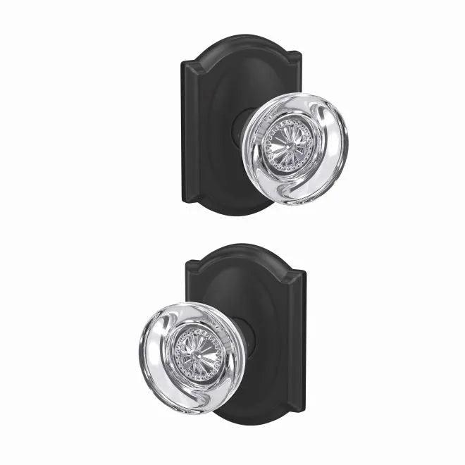 Schlage Custom Hobson Knob With Camelot Rosette Non Turning Double Dummy Pair Flat Black