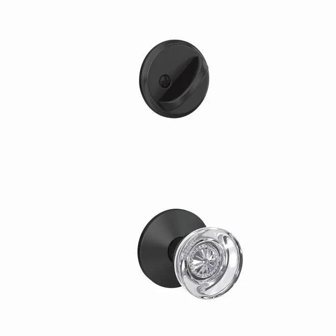 Schlage Custom Hobson Knob With Kinsler Rosette Interior Active Trim - Exterior Handleset Sold Separately in Flat Black finish
