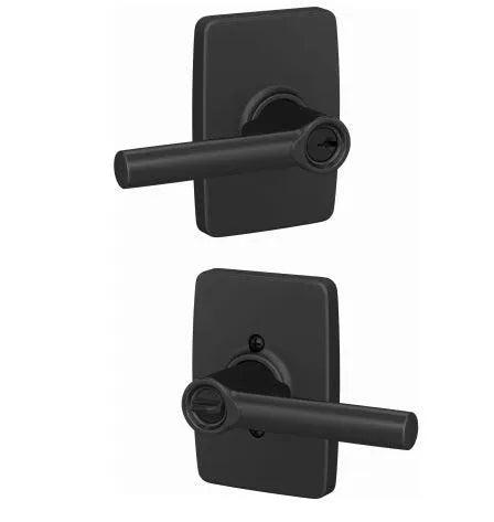 Schlage Custom Keyed Entry Broadway Lever with Greene Rosette Flat Black