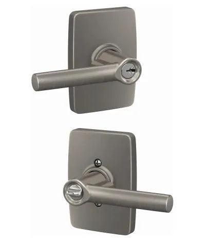 Schlage Custom Keyed Entry Broadway Lever with Greene Rosette Satin Nickel