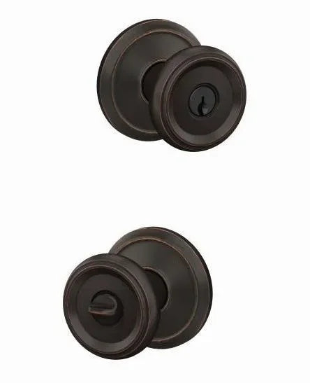 Schlage Custom Keyed Entry Offerman Knob with Alden Rosette in Aged Bronze finish