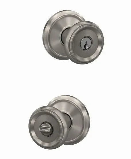 Schlage Custom Keyed Entry Offerman Knob with Alden Rosette in Satin Nickel finish