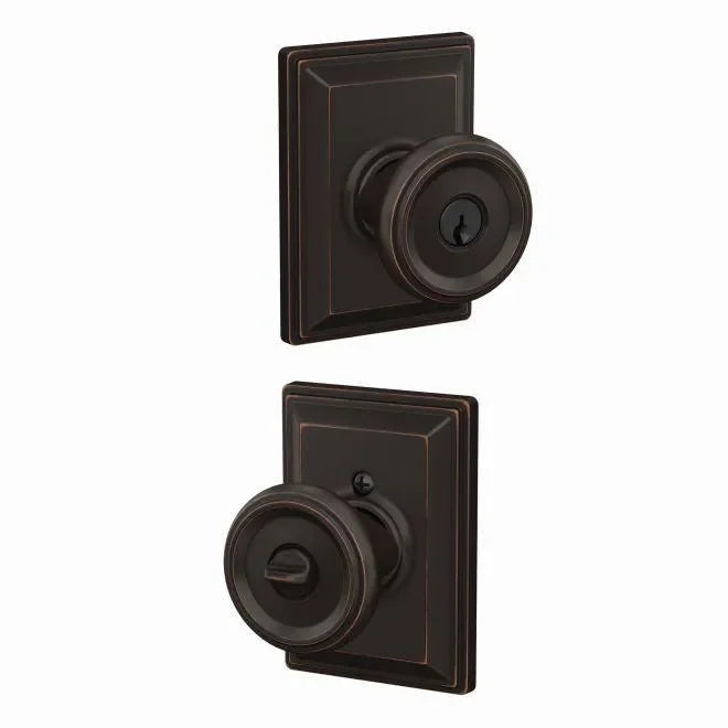 Schlage Custom Keyed Entry Offerman Knob with Grandville Rosette Aged Bronze