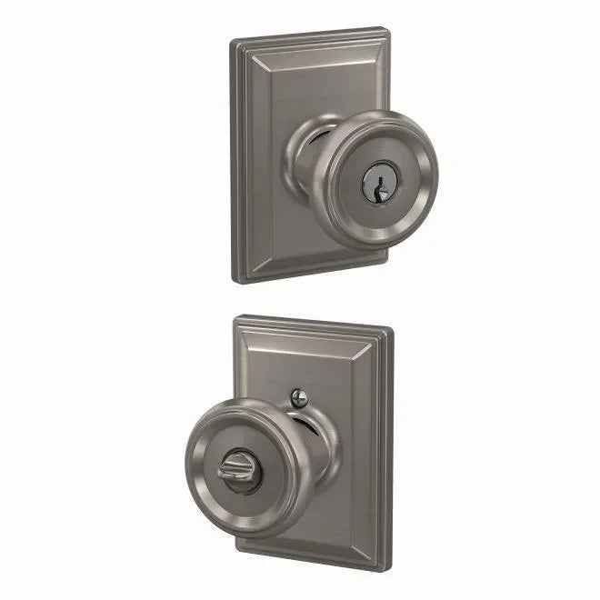 Schlage Custom Keyed Entry Offerman Knob with Grandville Rosette Satin Nickel