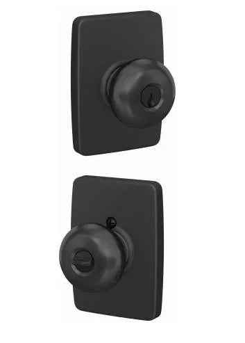 Schlage Custom Keyed Entry Plymouth Knob with Greene Rosette in Flat Black finish