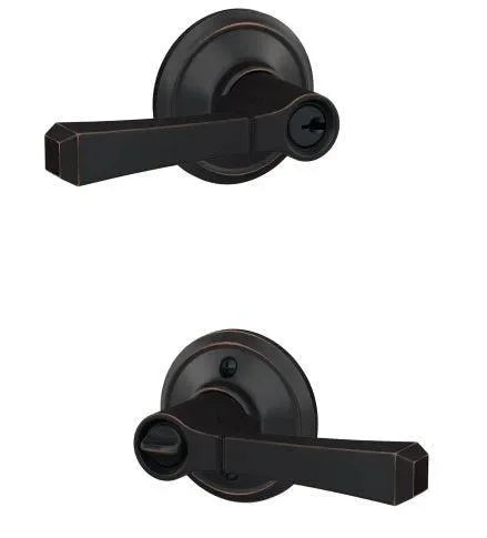 Schlage Custom Keyed Entry Rivington Lever with Alden Rosette Aged Bronze