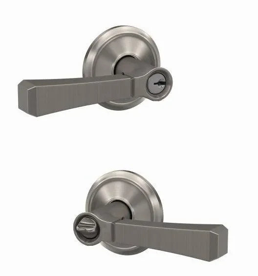 Schlage Custom Keyed Entry Rivington Lever with Alden Rosette Satin Nickel