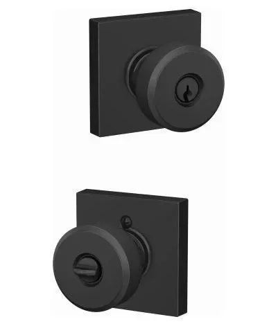 Schlage Custom Keyed Entry Swanson Knob with Collins Rosette in Flat Black finish