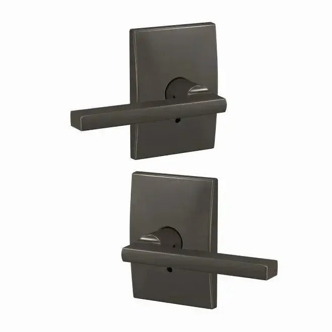 Schlage Custom Latitude Lever with Century Rosette in Black Stainless finish