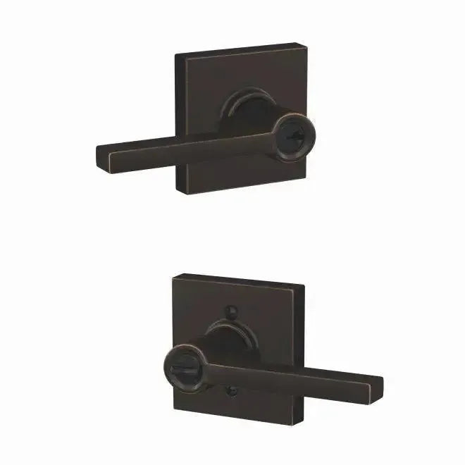 Schlage Custom Latitude Lever with Collins Rosette in Aged Bronze finish