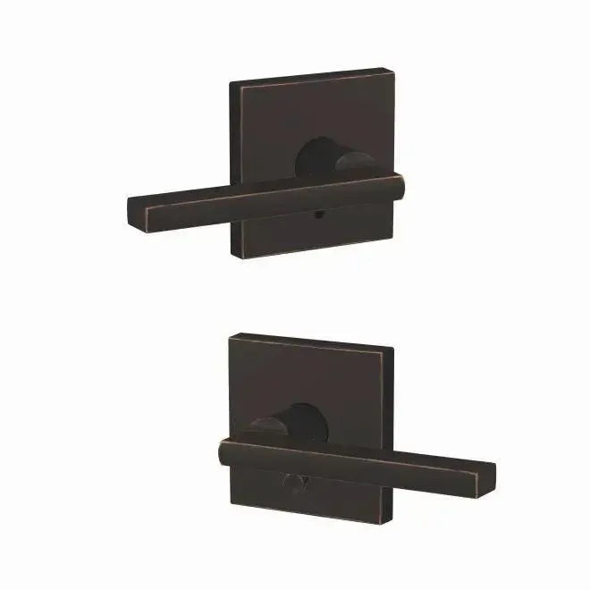 Schlage Custom Latitude Lever with Collins Rosette in Aged Bronze finish