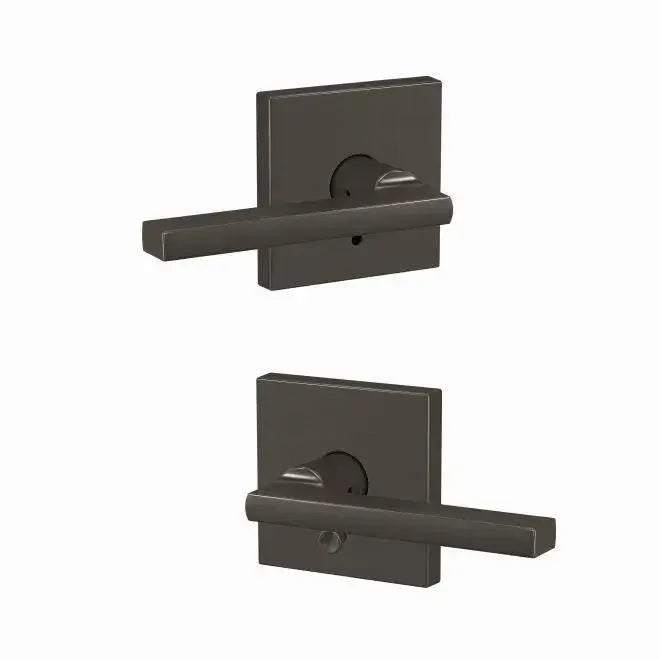 Schlage Custom Latitude Lever with Collins Rosette in Black Stainless finish