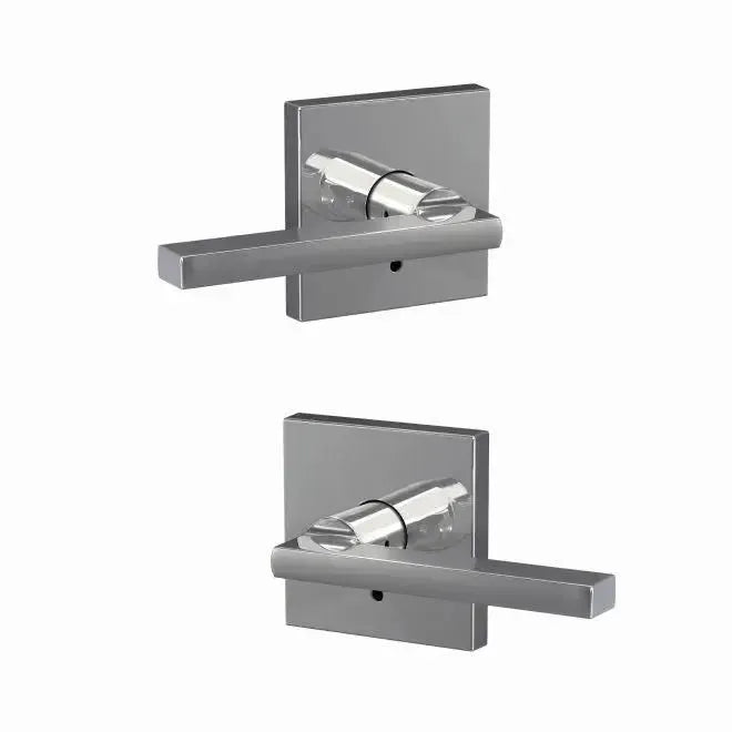 Schlage Custom Latitude Lever with Collins Rosette in Bright Chrome finish