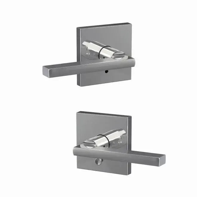 Schlage Custom Latitude Lever with Collins Rosette in Bright Chrome finish