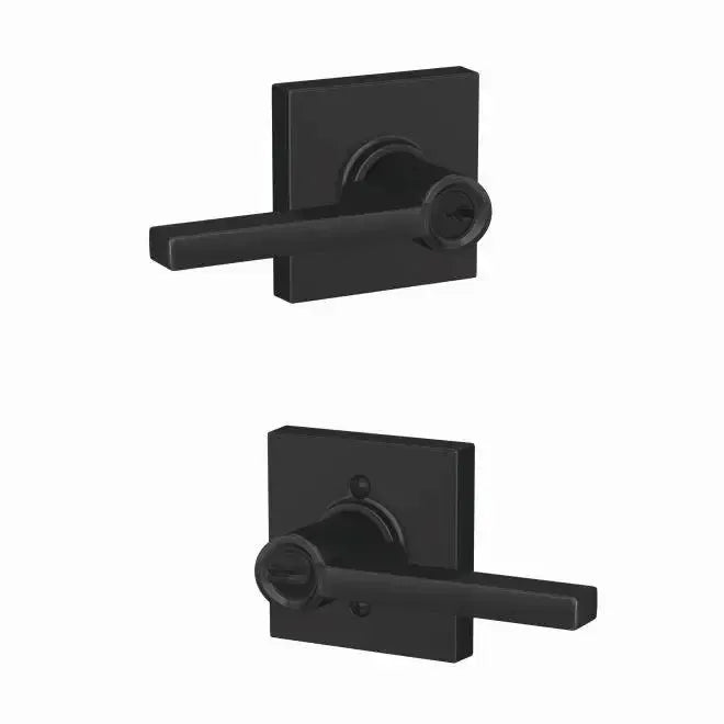 Schlage Custom Latitude Lever with Collins Rosette in Flat Black finish