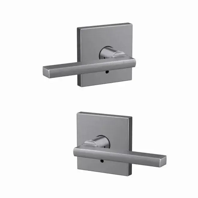 Schlage Custom Latitude Lever with Collins Rosette in Satin Chrome finish