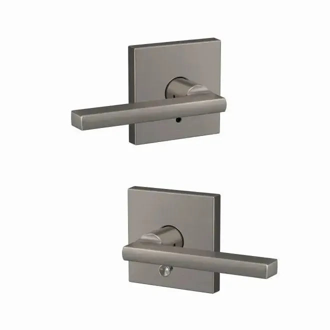 Schlage Custom Latitude Lever with Collins Rosette in Satin Nickel finish