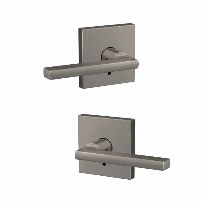 Schlage Custom Latitude Lever with Collins Rosette in Satin Nickel finish