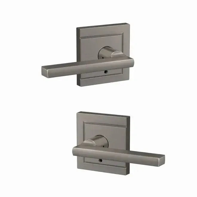 Schlage Custom Latitude Lever with Upland Rosette in Satin Nickel finish