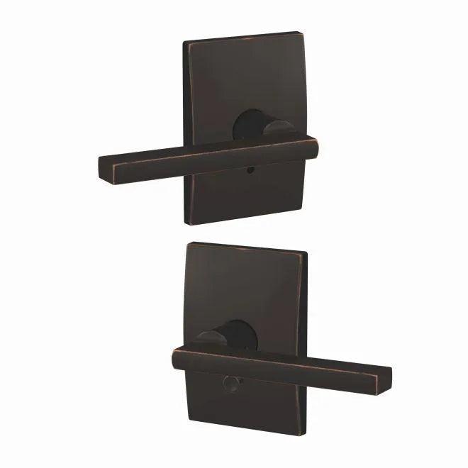 Schlage Custom Latitude Passage and Privacy Lever With Century Rosette Aged Bronze
