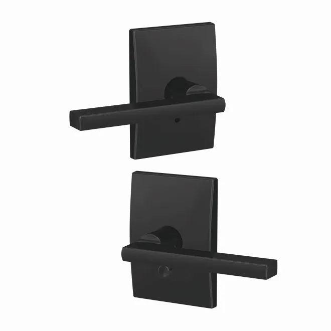Schlage Custom Latitude Passage and Privacy Lever With Century Rosette Flat Black