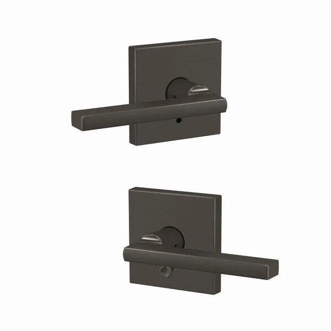 Schlage Custom Latitude Passage and Privacy Lever With Collins Rosette in Black Stainless finish