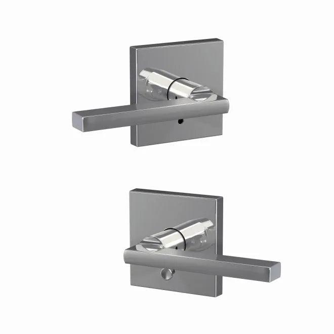 Schlage Custom Latitude Passage and Privacy Lever With Collins Rosette in Bright Chrome finish