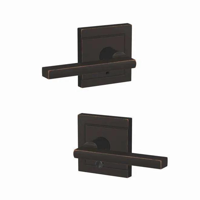 Schlage Custom Latitude Passage and Privacy Lever With Upland Rosette Aged Bronze