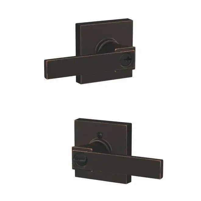 Schlage Custom Northbrook Lever with Collins Rosette in Aged Bronze finish