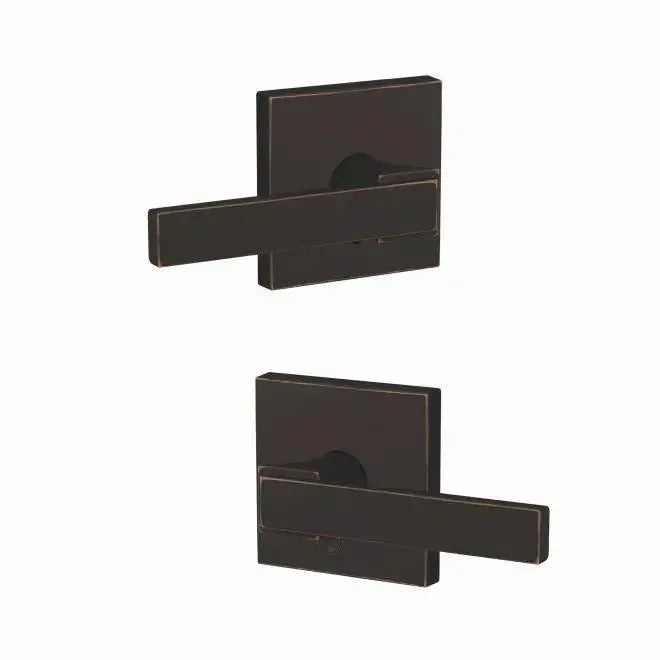 Schlage Custom Northbrook Lever with Collins Rosette in Aged Bronze finish