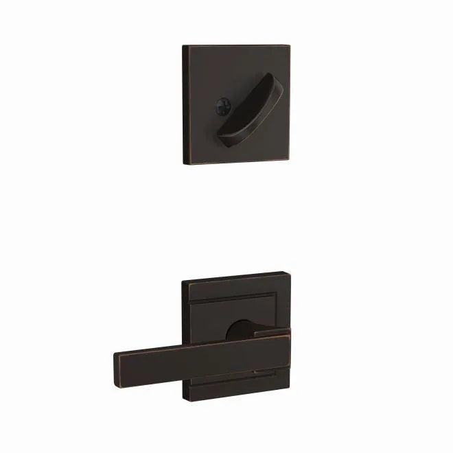 The Schlage Custom Northbrook Lever With Upland Rosette Interior Active Trim - Exterior Handleset Sold Separately in Aged Bronze finish