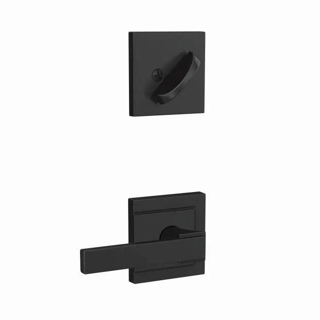 The Schlage Custom Northbrook Lever With Upland Rosette Interior Active Trim - Exterior Handleset Sold Separately in Flat Black finish