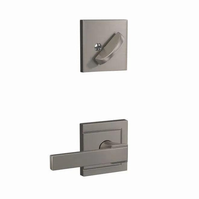 The Schlage Custom Northbrook Lever With Upland Rosette Interior Active Trim - Exterior Handleset Sold Separately in Satin Nickel finish