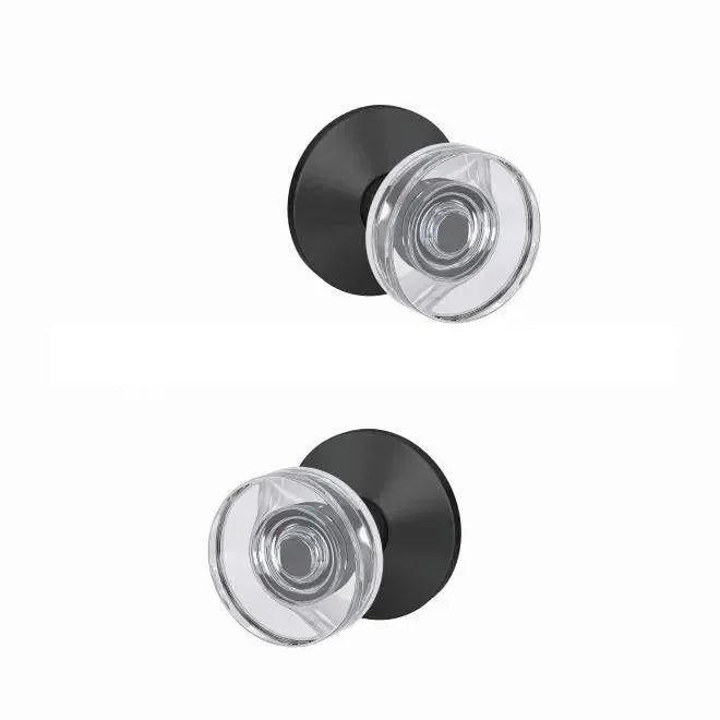 Schlage Custom Passage and Privacy Dawes Glass Knob with Kinsler Rosette Flat Black
