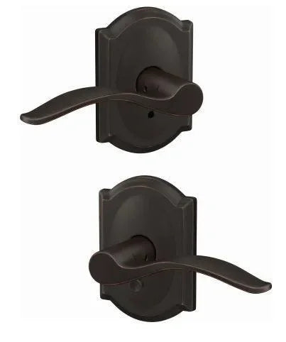 Schlage Custom Passage and Privacy Pennant Lever with Camelot Rosette Aged Bronze
