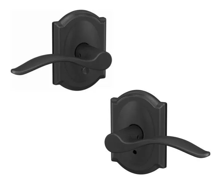 Schlage Custom Passage and Privacy Pennant Lever with Camelot Rosette Flat Black