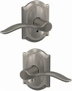Schlage Custom Passage and Privacy Pennant Lever with Camelot Rosette Satin Nickel