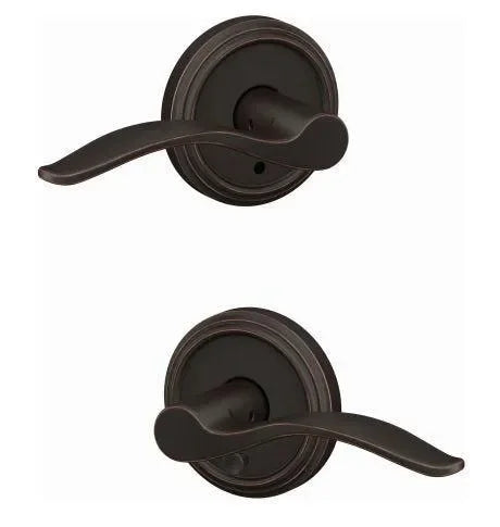 Schlage Custom Passage and Privacy Pennant Lever with Indy Rosette Aged Bronze