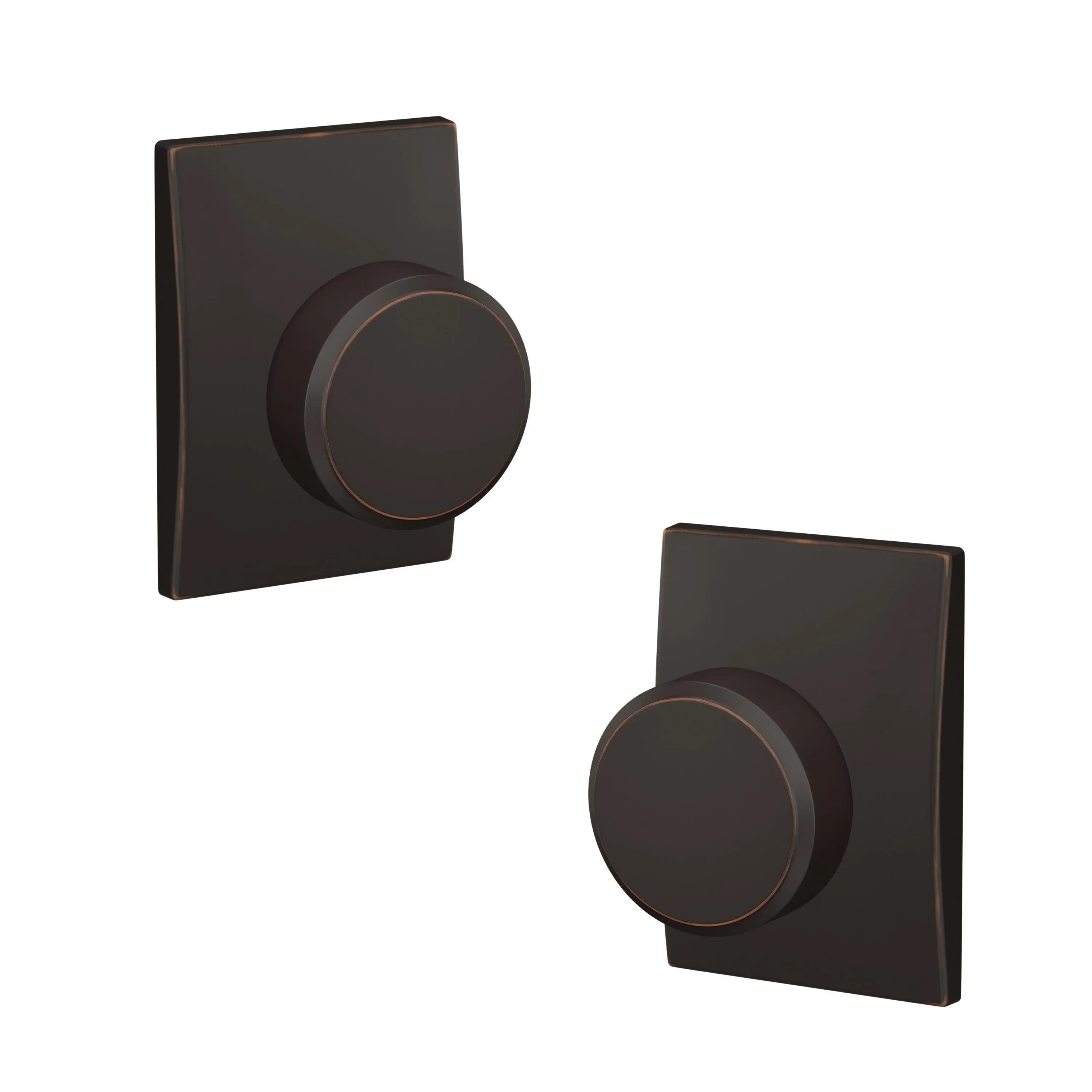 Schlage Custom Passage and Privacy Swanson Knob with Century Rosette in Aged Bronze finish
