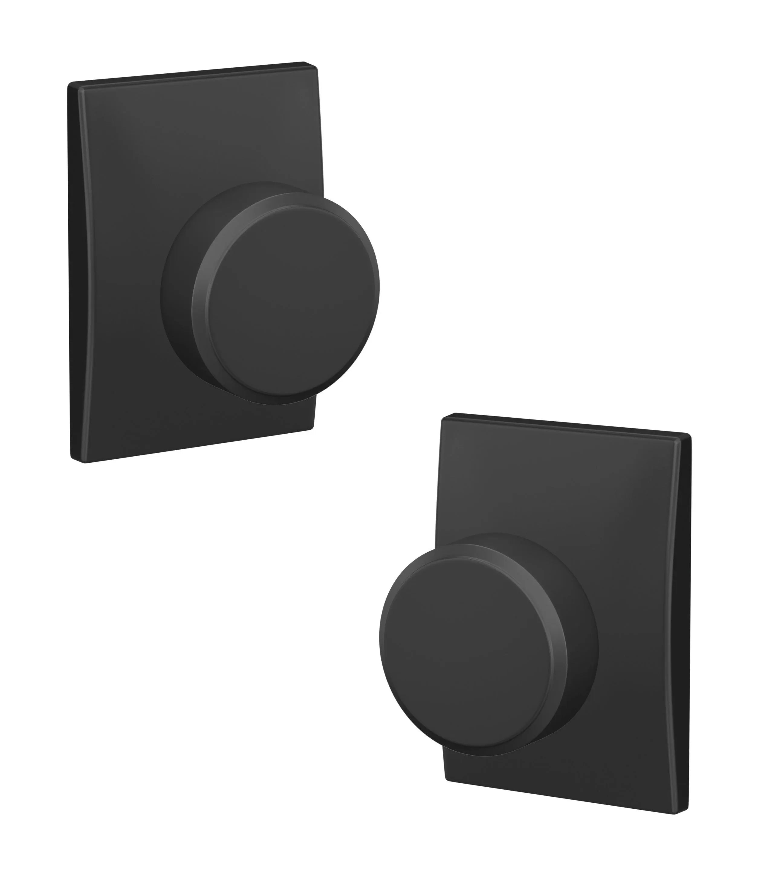 Schlage Custom Passage and Privacy Swanson Knob with Century Rosette in Flat Black finish