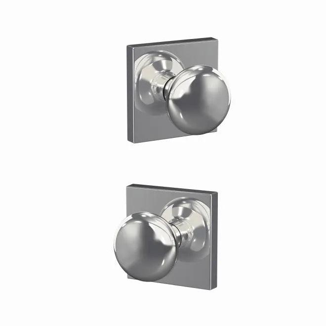 Schlage Custom Plymouth Knob With Collins Rosette Non Turning Double Dummy Pair in Bright Chrome finish