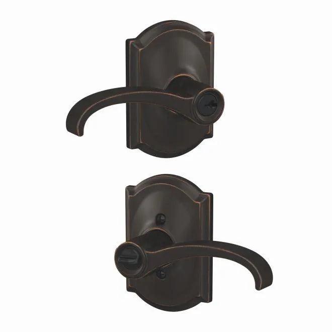 Schlage Custom Whitney Lever With Camelot Rosette Keyed Entry Lock in Aged Bronze finish