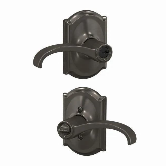 Schlage Custom Whitney Lever With Camelot Rosette Keyed Entry Lock in Black Stainless finish