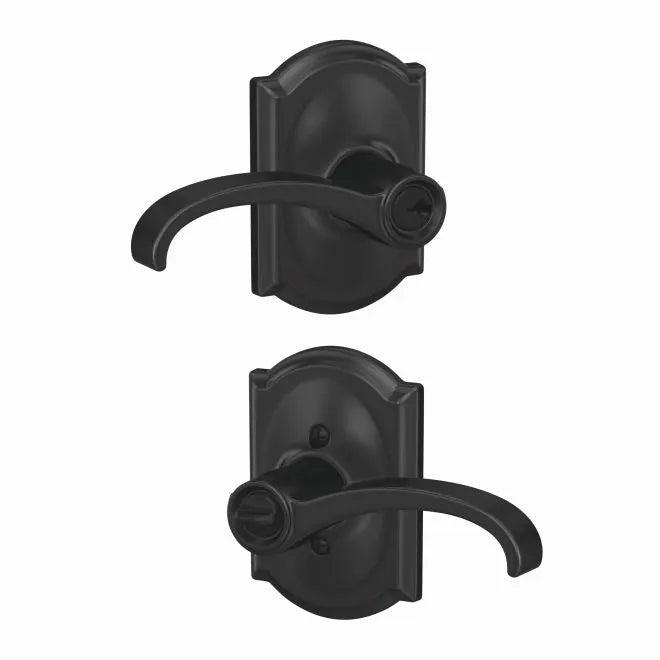 Schlage Custom Whitney Lever With Camelot Rosette Keyed Entry Lock in Flat Black finish